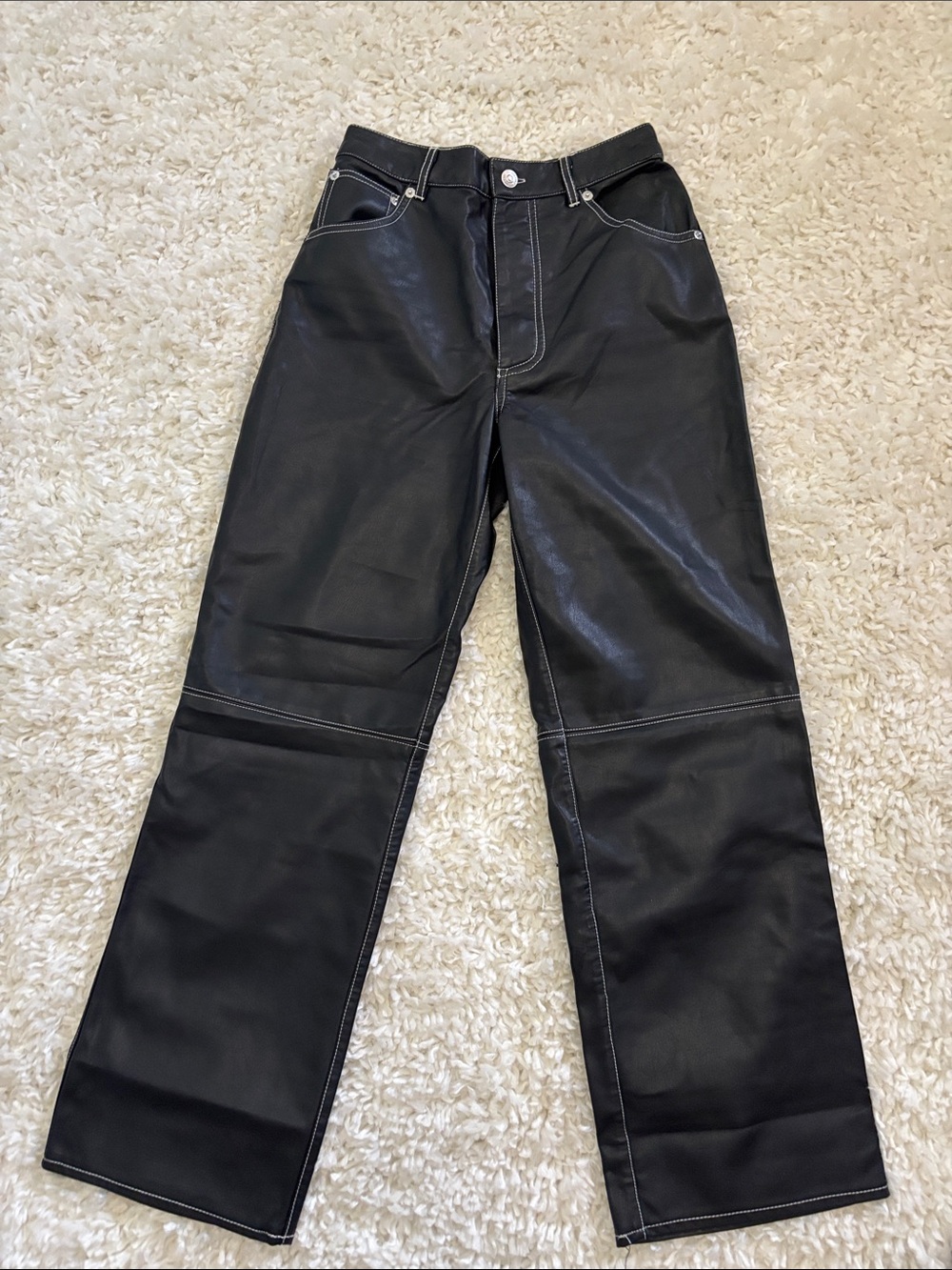 NWOT Free People Black Faux Leather Pants with Button Embellishment
